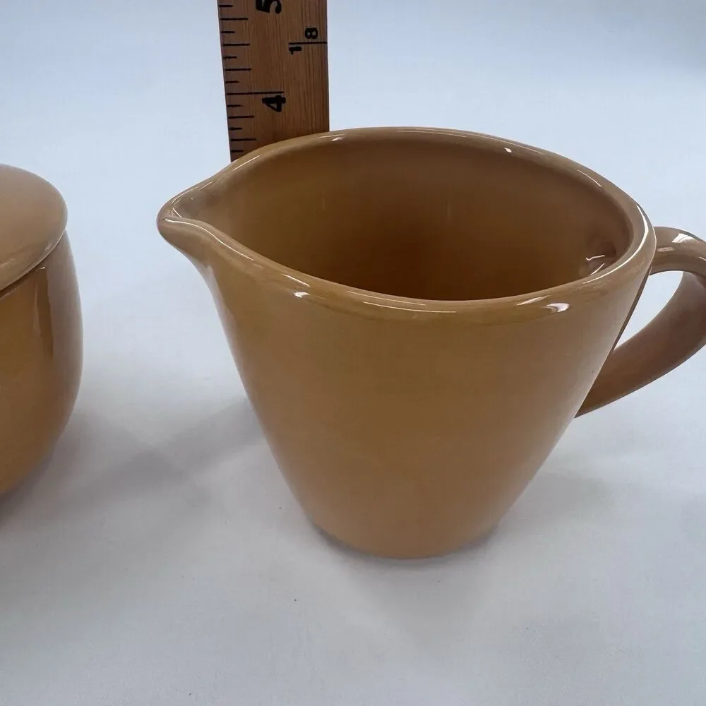 Pottery Barn Sausalito Amber Creamer & Sugar Bowl with Lid & Spoon Fast Shipping